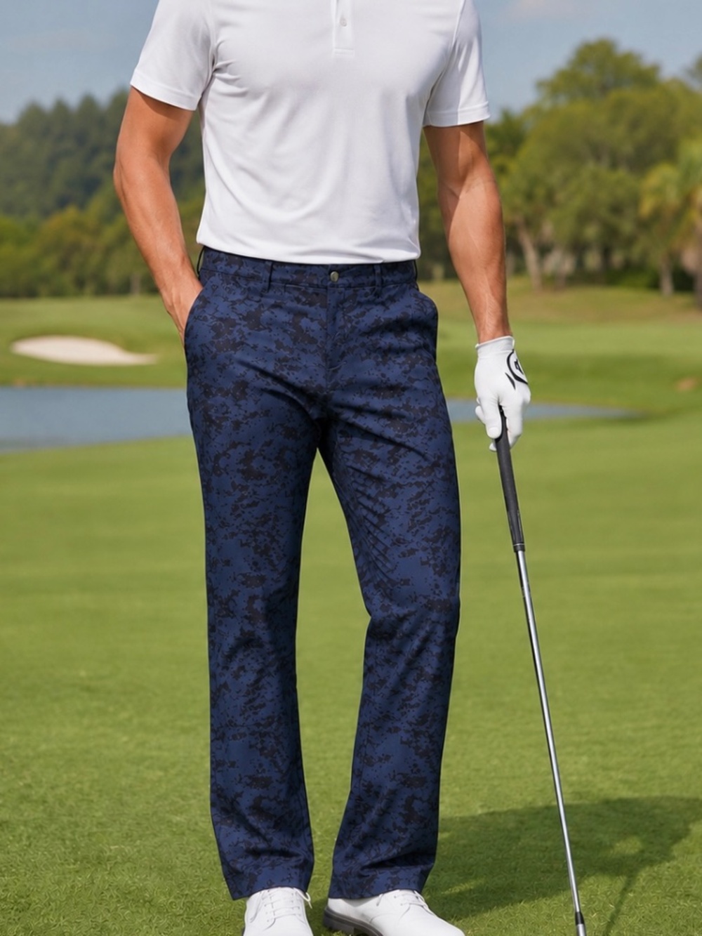 Adidas Ultimate 365 Golf Pants in Blue and Black Camo.